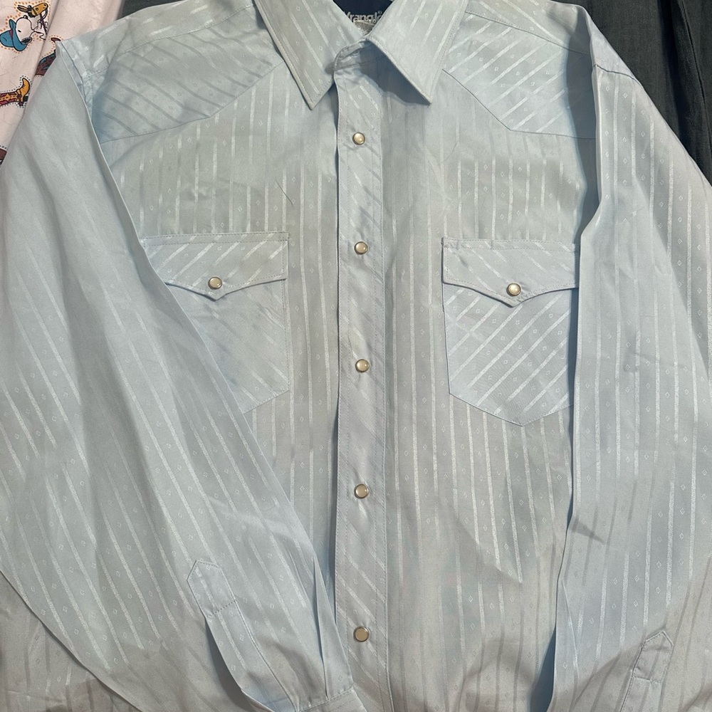 Wrangler Light Blue Striped Pearl Snap Shirt